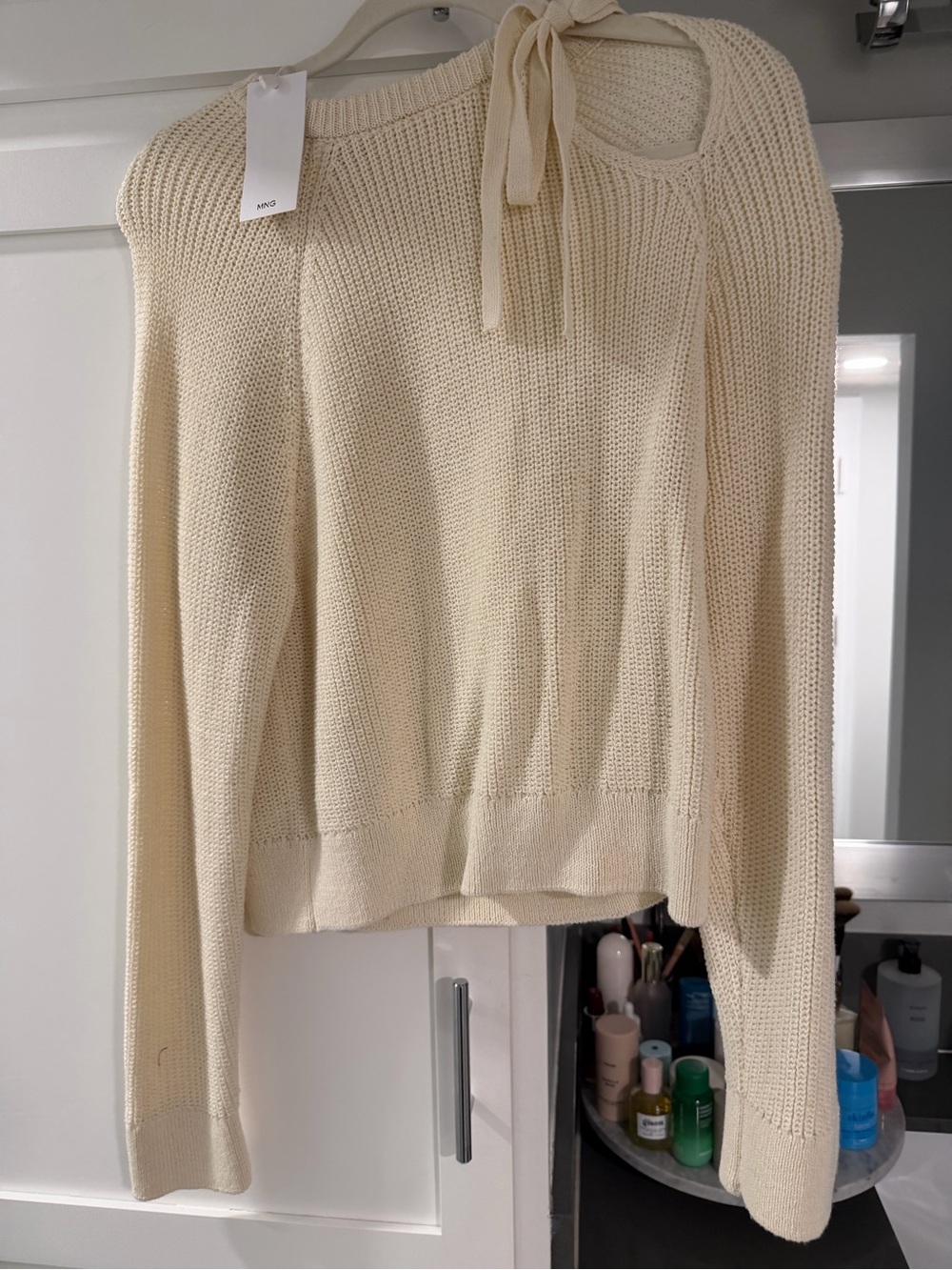 Mango with Tags size small Cream Tie-Shoulder Knit Sweater - Women